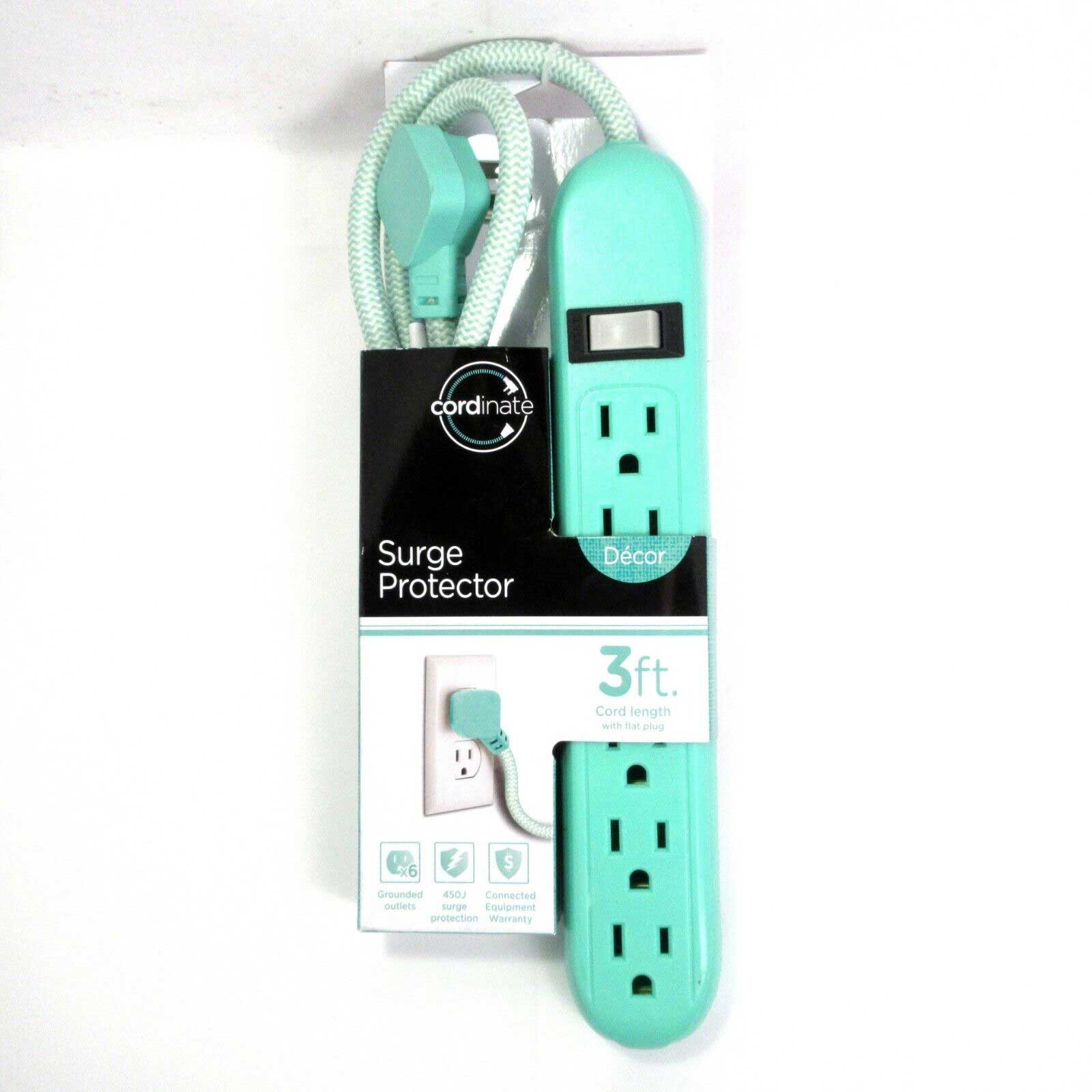 6 Outlet Grounded Surge Protector Power Strip Cord Low Profile Plug
