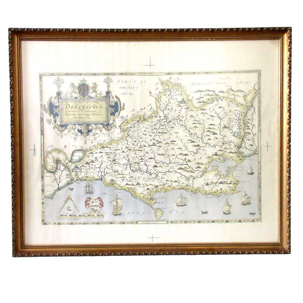 Dorcestriae Map Framed Saxton Dorset England Whales 26" x 21"