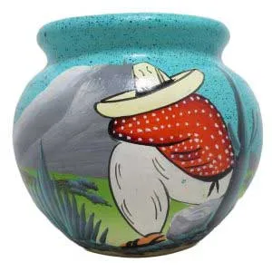Sleeping Siesta Mexican Clay Bean Pot Handpainted