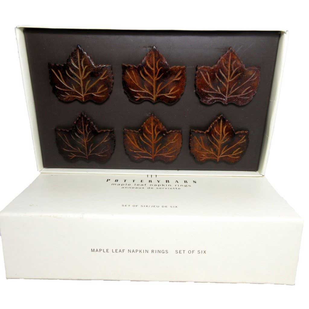 Pottery Barn Maple Leaf Napkin Rings Set of 6