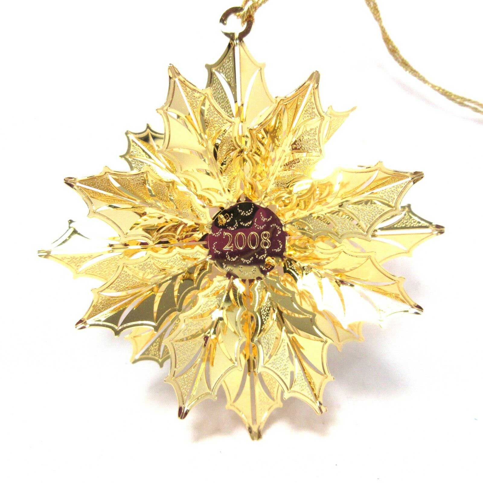 2008 holly wreath danbury mint christmas ornament 23k gold plated