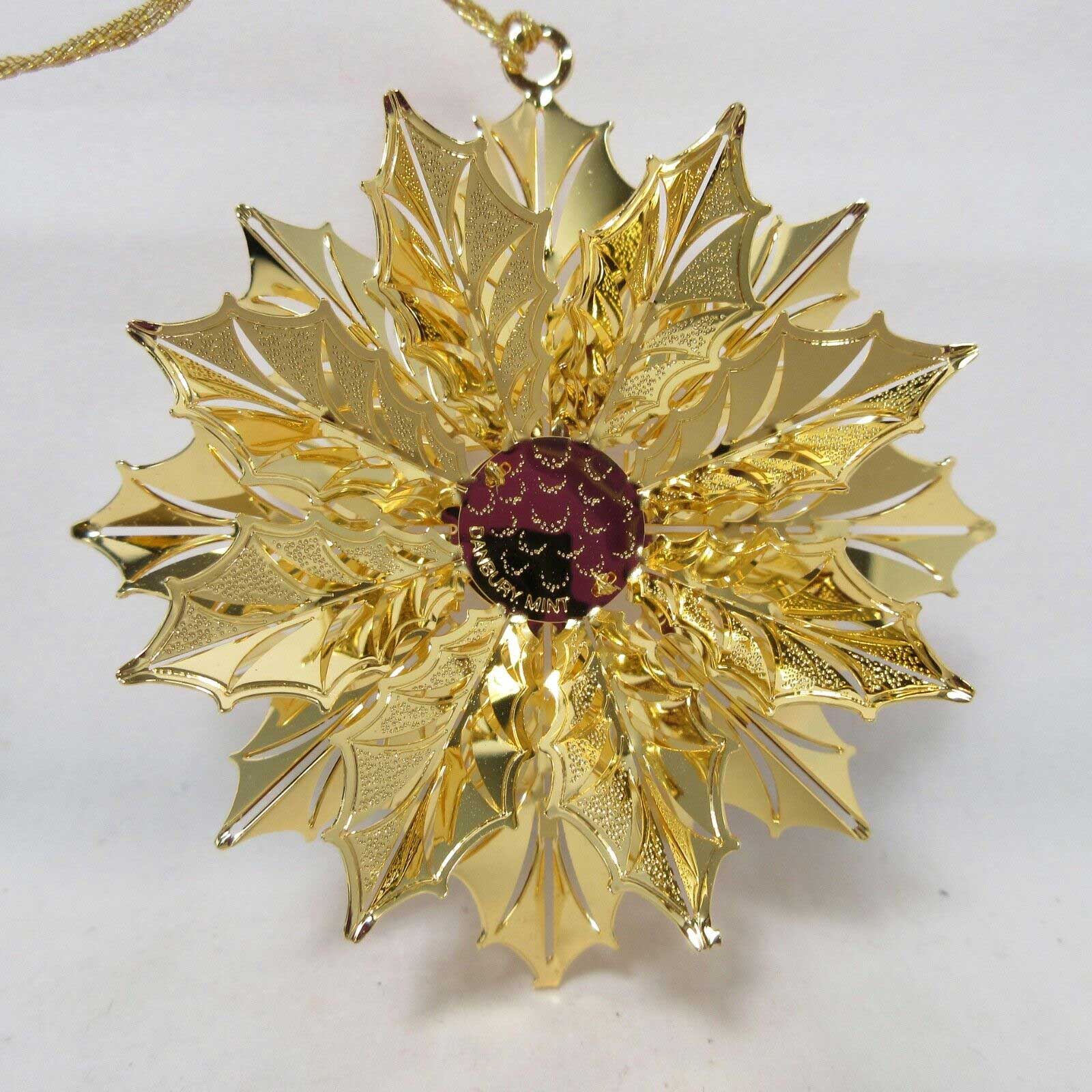2008 holly wreath danbury mint christmas ornament 23k gold plated - image 2