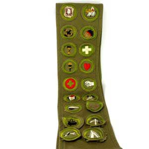 1930s Boy Scout Sash Identification Strip with 18 Merit Insignia Patches Badges