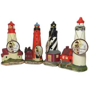 Set of 4 Porcelain Lighthouse Lamp Figurine w/ Hole for Light Beach House Decor