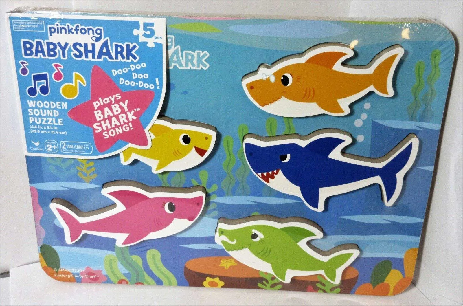 Baby Shark Wooden Puzzle 5 Pieces Plays DOO DOO Song