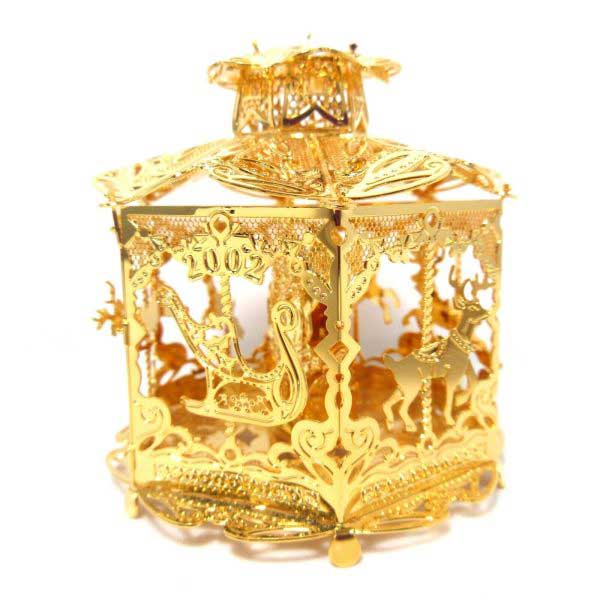 2002 reindeer carousel danbury mint christmas ornament gold plated collection