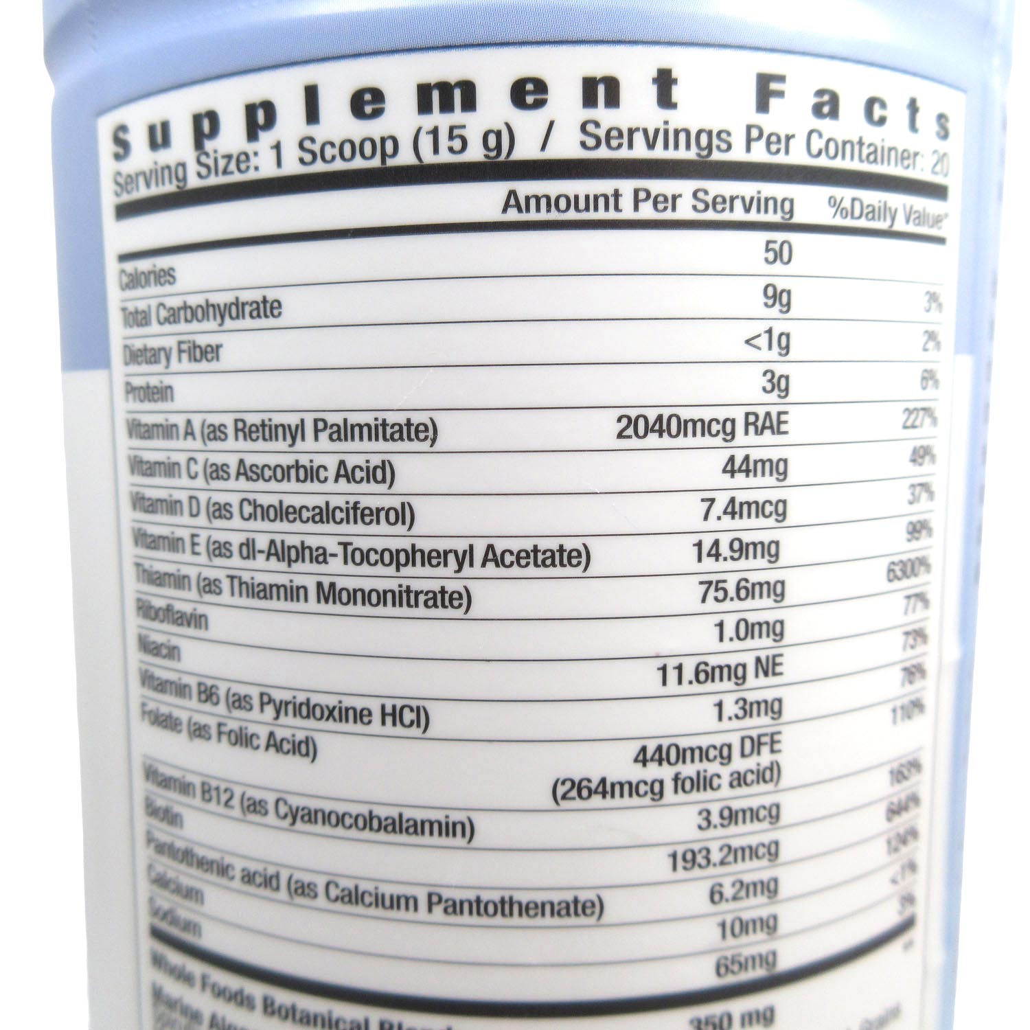 RxSelect Green Smoothie nutrition label