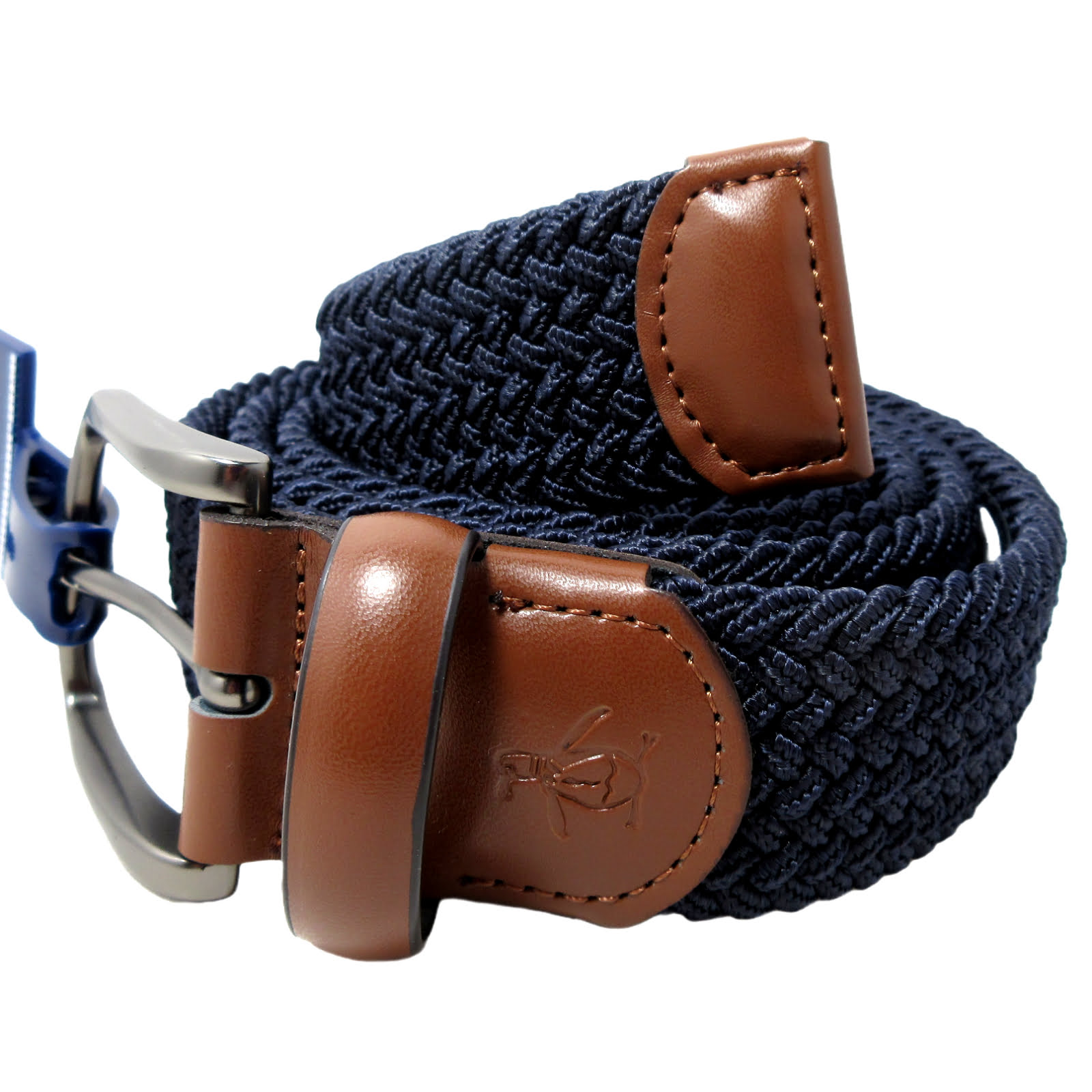 Penguin Stretch Belt Genuine Leather Woven Dark Navy Blue Men's Size L (38-40)