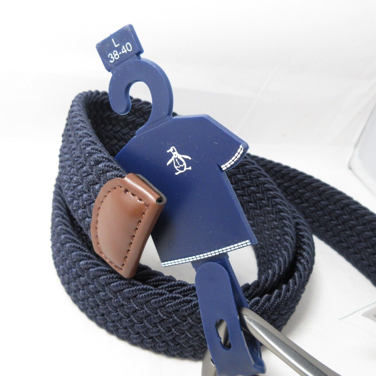 Penguin Stretch Belt Genuine Leather Woven Dark Navy Blue Men's Size L (38-40) - Image 5