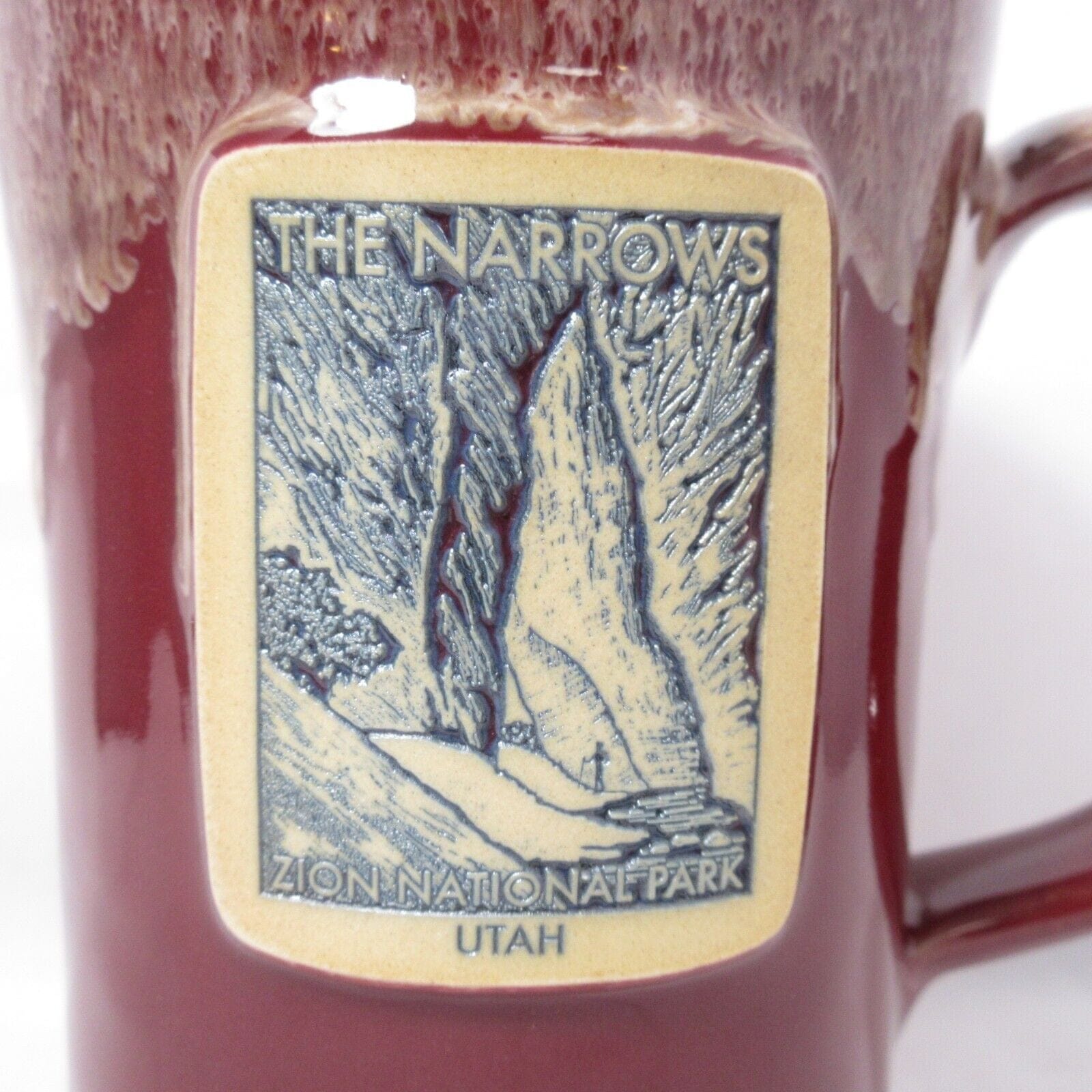 Zion National Park Utah John Deneen Pottery Coffee Mug Burgundy Red - Image 2