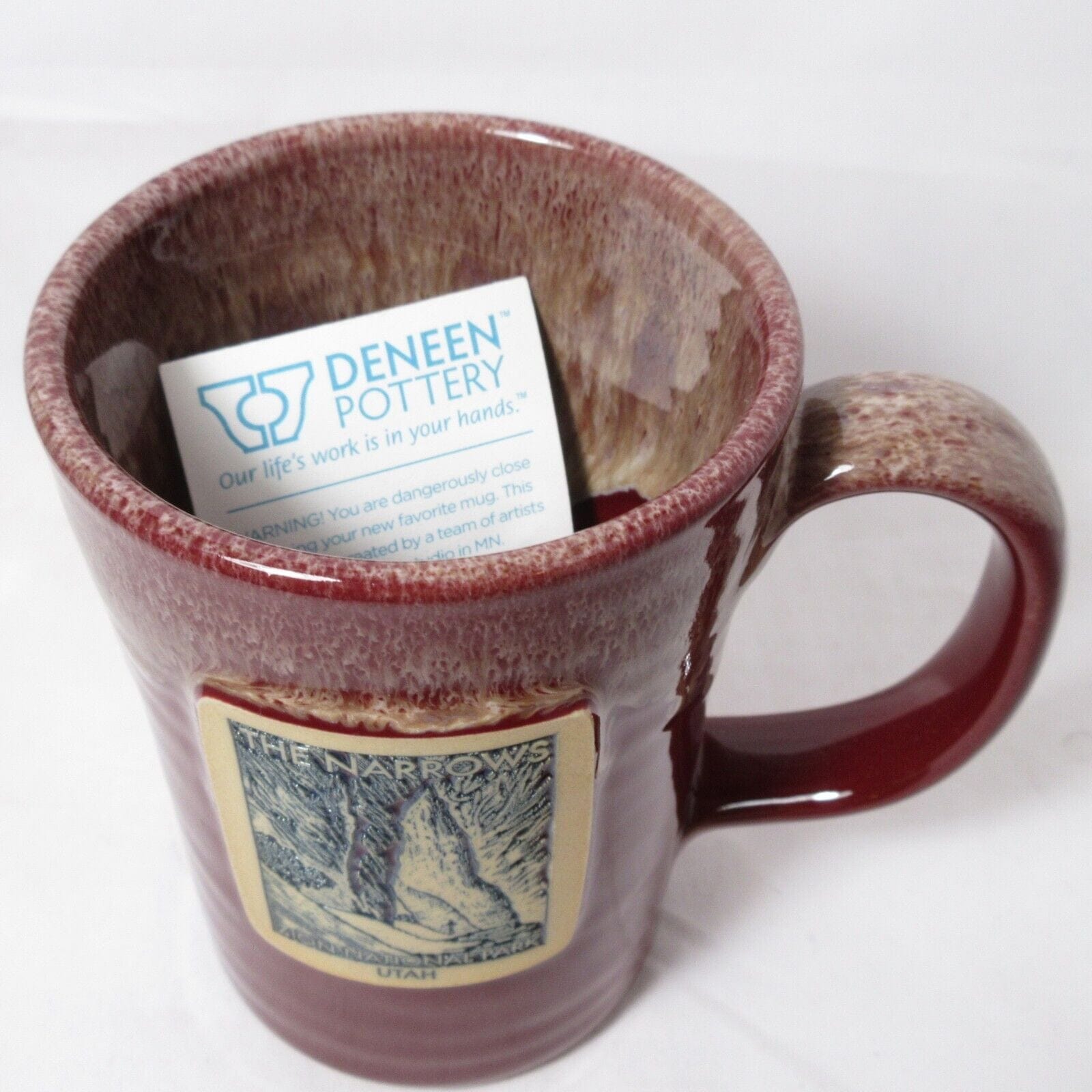 Zion National Park Utah John Deneen Pottery Coffee Mug Burgundy Red - Image 3