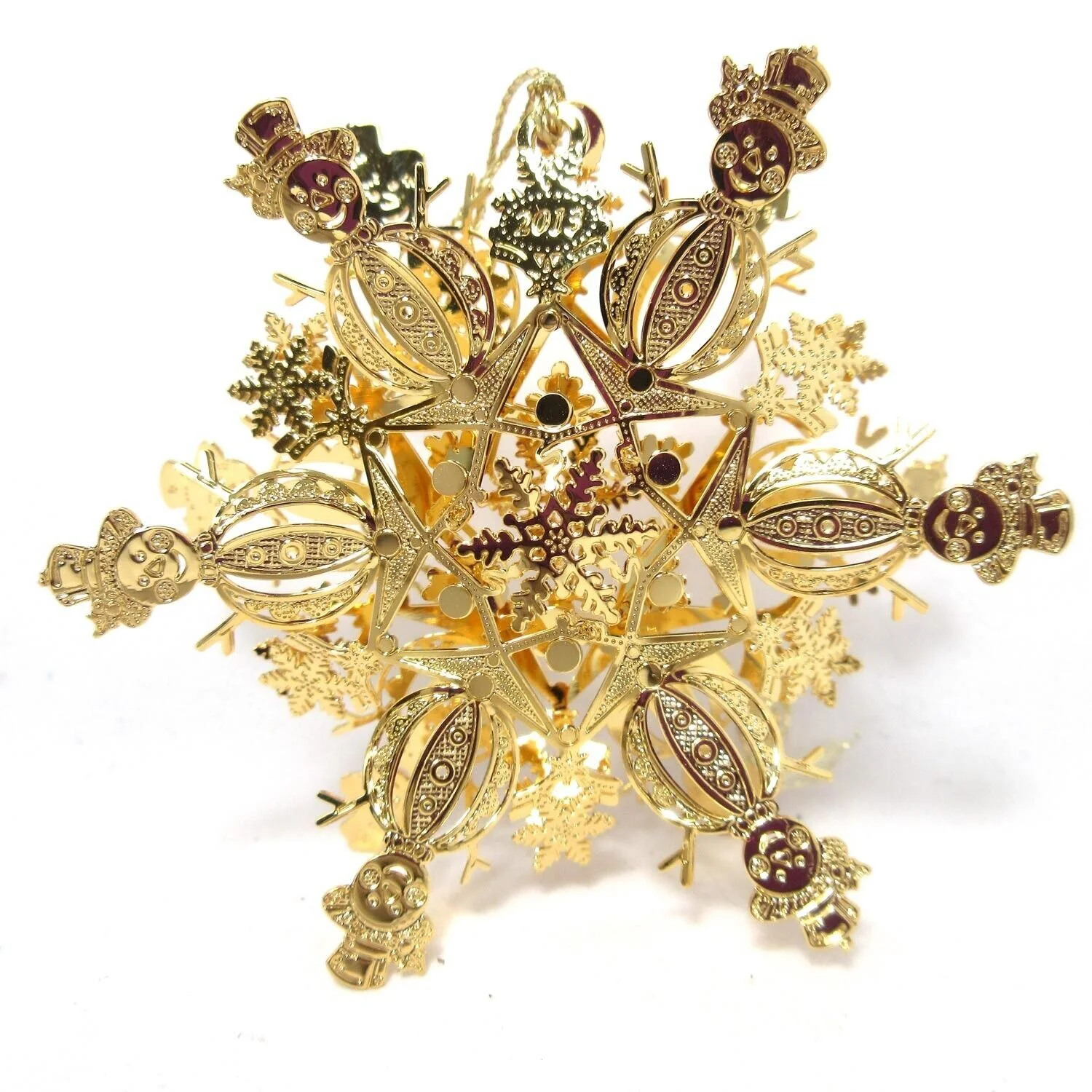 2013 Snowman Snowflake Danbury Mint Christmas Ornament 23k Gold Plated