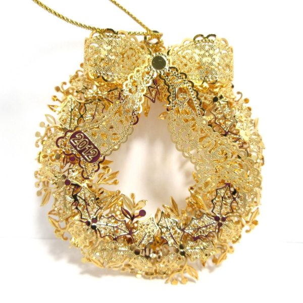 2012 Holiday Wreath Danbury Mint Christmas Ornament 23k Gold Plated