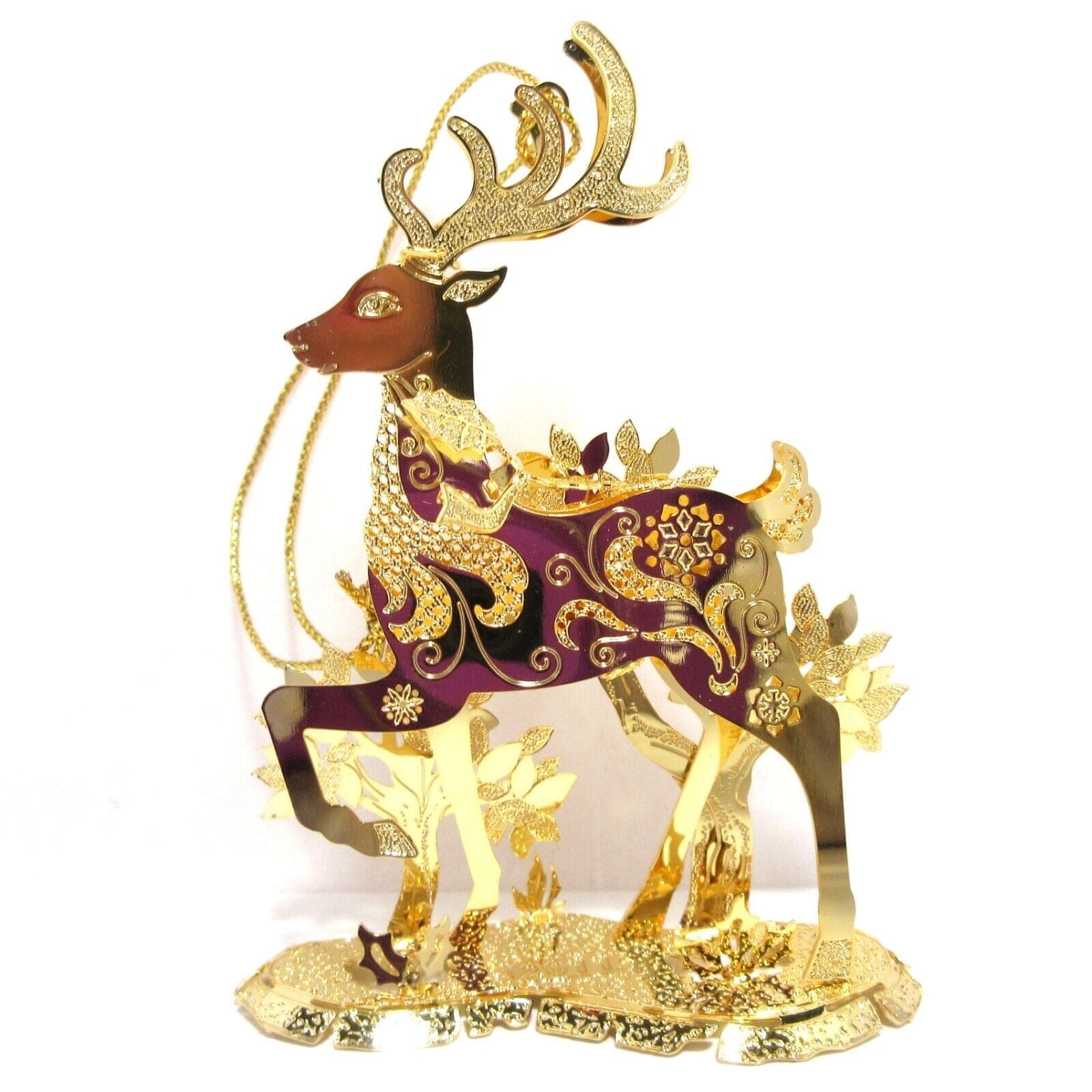 2011 Prancing Reindeer Danbury Mint Christmas Ornament 23k Gold Plated