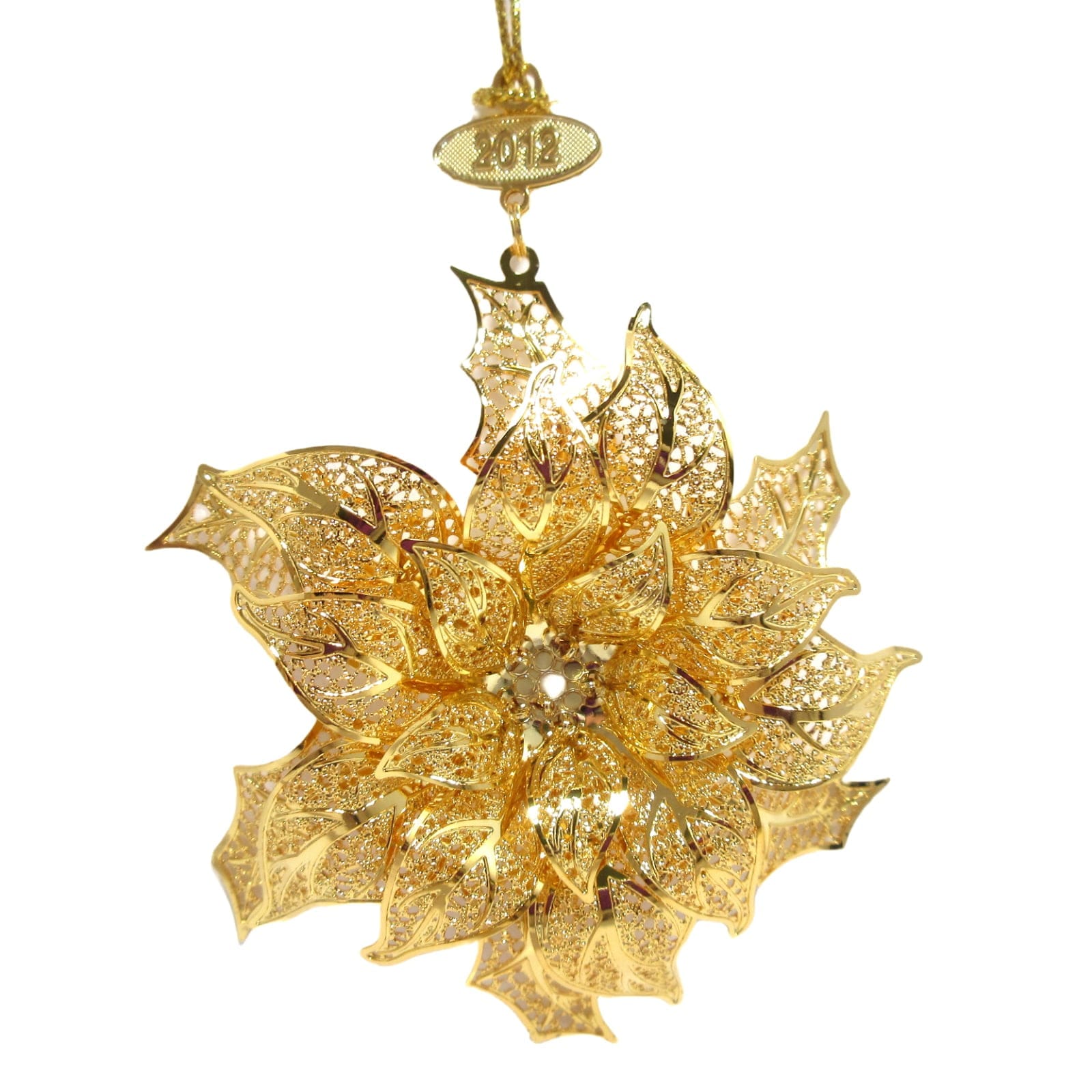 2012 Blooming Poinsettia Danbury Mint Christmas Ornament 23k Gold Plated